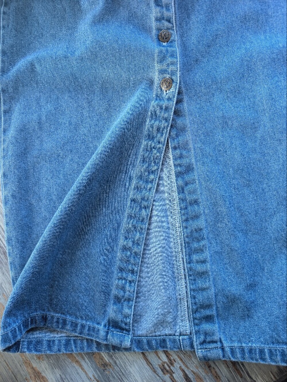 Vintage 90s Denim Button Front Midi Dress 100% Cotton Sleeveless Size 7/8 - Picture 6 of 9